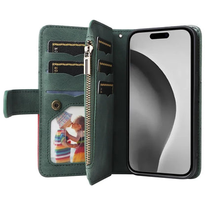 KT Multi-Function Series-5 For iPhone 16 Pro Max Cover PU Leather Dual Color Splicing Wallet Cell Phone Case
