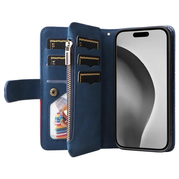 KT Multi-Function Series-5 For iPhone 16 Pro Max Cover PU Leather Dual Color Splicing Wallet Cell Phone Case