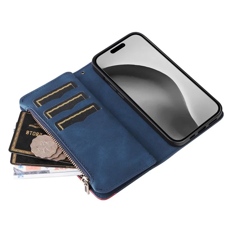 KT Multi-Function Series-5 For iPhone 16 Pro Max Cover PU Leather Dual Color Splicing Wallet Cell Phone Case