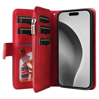 KT Multi-Function Series-5 For iPhone 16 Pro Max Cover PU Leather Dual Color Splicing Wallet Cell Phone Case