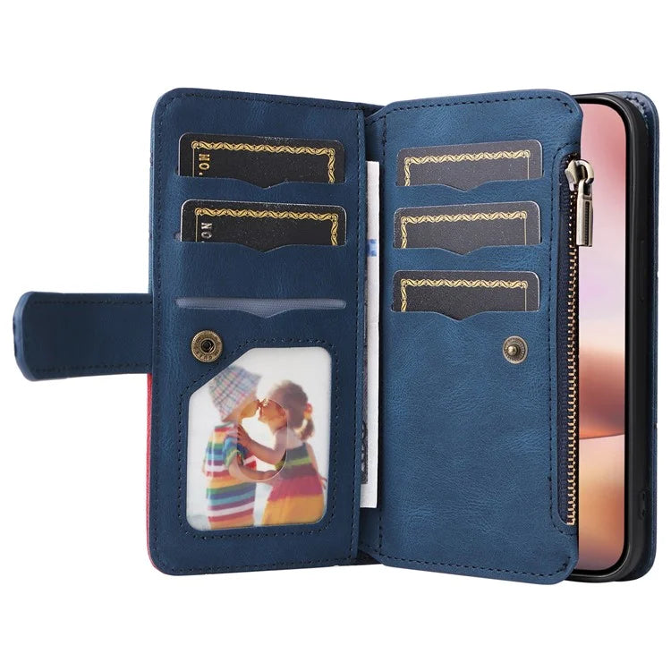 KT Multi-Function Series-5 For iPhone 16 Plus Cover PU Leather Dual Color Splicing Wallet Cell Phone Case
