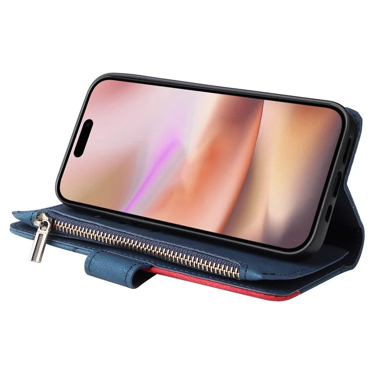 KT Multi-Function Series-5 For iPhone 16 Plus Cover PU Leather Dual Color Splicing Wallet Cell Phone Case