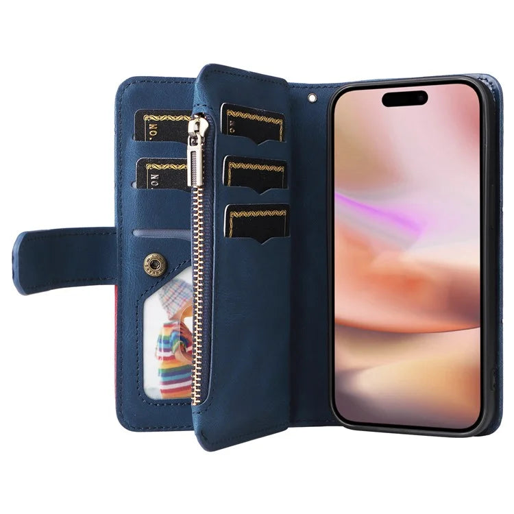 KT Multi-Function Series-5 For iPhone 16 Plus Cover PU Leather Dual Color Splicing Wallet Cell Phone Case