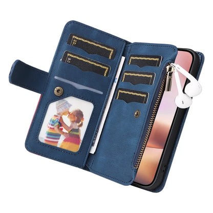 KT Multi-Function Series-5 For iPhone 16 Plus Cover PU Leather Dual Color Splicing Wallet Cell Phone Case