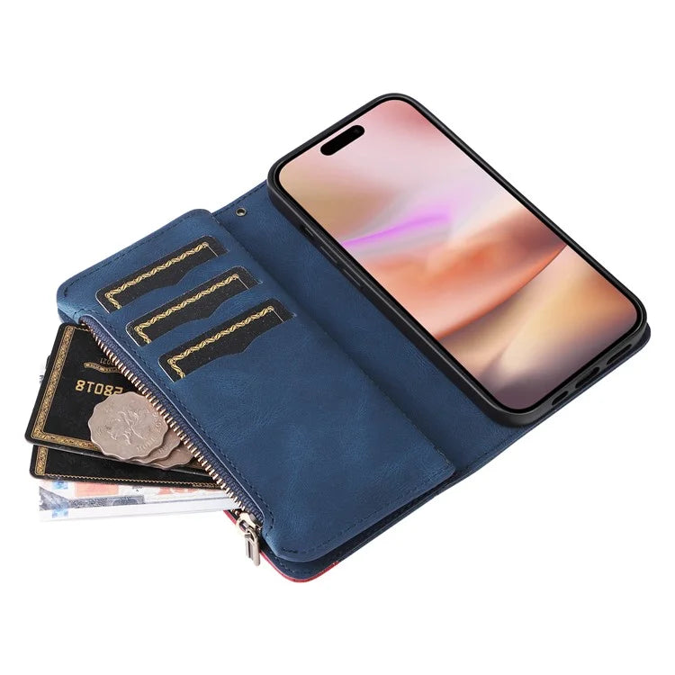 KT Multi-Function Series-5 For iPhone 16 Plus Cover PU Leather Dual Color Splicing Wallet Cell Phone Case