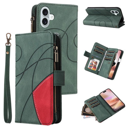 KT Multi-Function Series-5 For iPhone 16 Plus Cover PU Leather Dual Color Splicing Wallet Cell Phone Case
