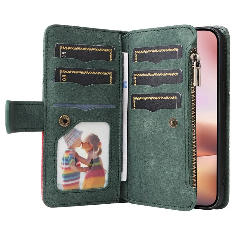 KT Multi-Function Series-5 For iPhone 16 Plus Cover PU Leather Dual Color Splicing Wallet Cell Phone Case