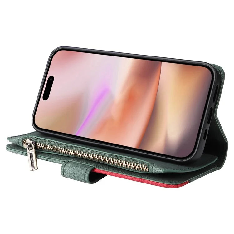 KT Multi-Function Series-5 For iPhone 16 Plus Cover PU Leather Dual Color Splicing Wallet Cell Phone Case