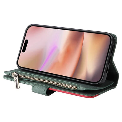 KT Multi-Function Series-5 For iPhone 16 Plus Cover PU Leather Dual Color Splicing Wallet Cell Phone Case