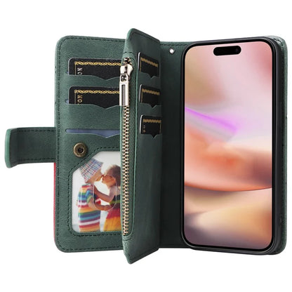 KT Multi-Function Series-5 For iPhone 16 Plus Cover PU Leather Dual Color Splicing Wallet Cell Phone Case