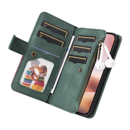 KT Multi-Function Series-5 For iPhone 16 Plus Cover PU Leather Dual Color Splicing Wallet Cell Phone Case