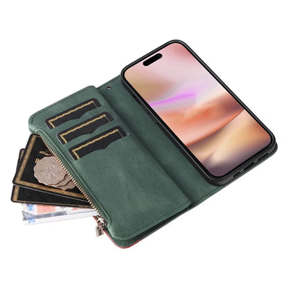 KT Multi-Function Series-5 For iPhone 16 Plus Cover PU Leather Dual Color Splicing Wallet Cell Phone Case