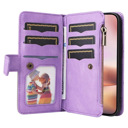 KT Multi-Function Series-5 For iPhone 16 Plus Cover PU Leather Dual Color Splicing Wallet Cell Phone Case
