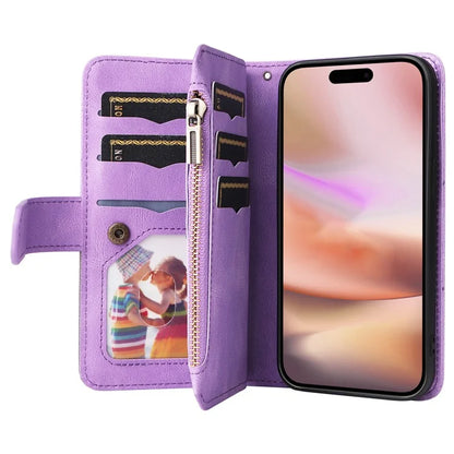 KT Multi-Function Series-5 For iPhone 16 Plus Cover PU Leather Dual Color Splicing Wallet Cell Phone Case