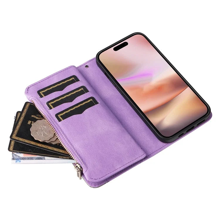 KT Multi-Function Series-5 For iPhone 16 Plus Cover PU Leather Dual Color Splicing Wallet Cell Phone Case