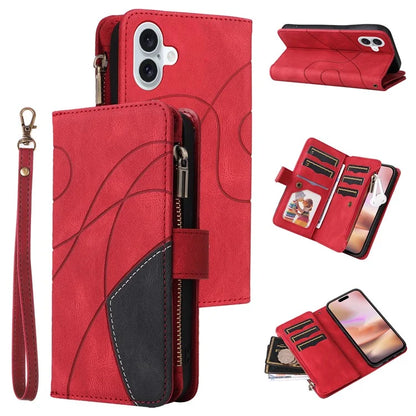 KT Multi-Function Series-5 For iPhone 16 Plus Cover PU Leather Dual Color Splicing Wallet Cell Phone Case
