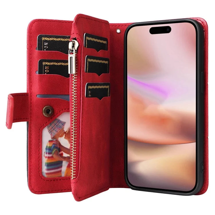 KT Multi-Function Series-5 For iPhone 16 Plus Cover PU Leather Dual Color Splicing Wallet Cell Phone Case