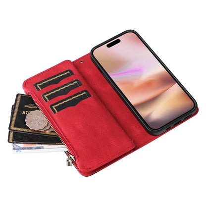 KT Multi-Function Series-5 For iPhone 16 Plus Cover PU Leather Dual Color Splicing Wallet Cell Phone Case