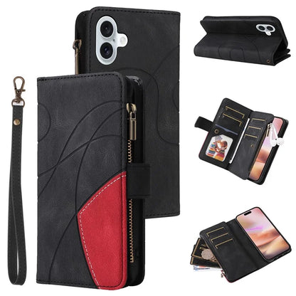 KT Multi-Function Series-5 For iPhone 16 Plus Cover PU Leather Dual Color Splicing Wallet Cell Phone Case