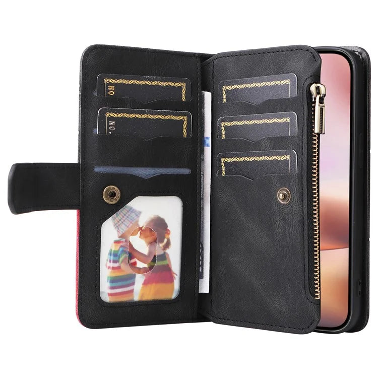 KT Multi-Function Series-5 For iPhone 16 Plus Cover PU Leather Dual Color Splicing Wallet Cell Phone Case