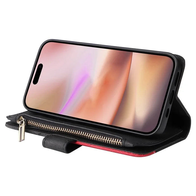 KT Multi-Function Series-5 For iPhone 16 Plus Cover PU Leather Dual Color Splicing Wallet Cell Phone Case