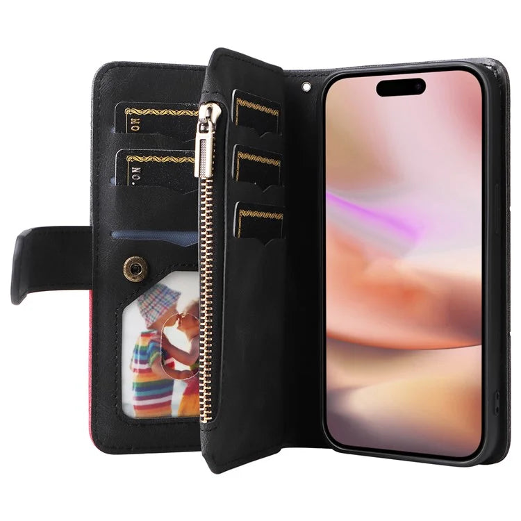 KT Multi-Function Series-5 For iPhone 16 Plus Cover PU Leather Dual Color Splicing Wallet Cell Phone Case
