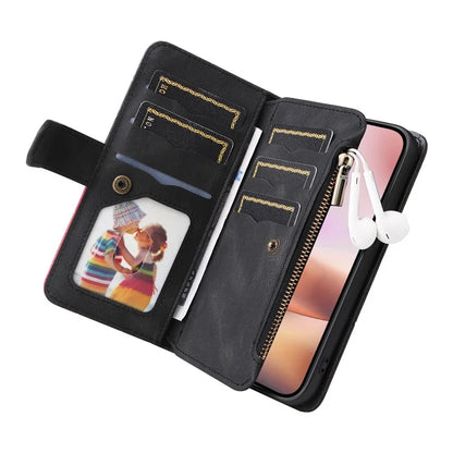 KT Multi-Function Series-5 For iPhone 16 Plus Cover PU Leather Dual Color Splicing Wallet Cell Phone Case