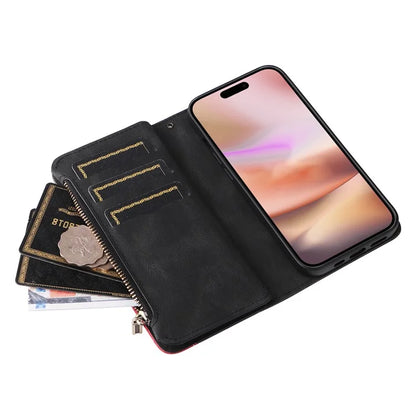 KT Multi-Function Series-5 For iPhone 16 Plus Cover PU Leather Dual Color Splicing Wallet Cell Phone Case