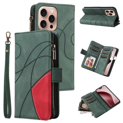 KT Multi-Function Series-5 For iPhone 16 Pro Cover PU Leather Dual Color Splicing Wallet Cell Phone Case