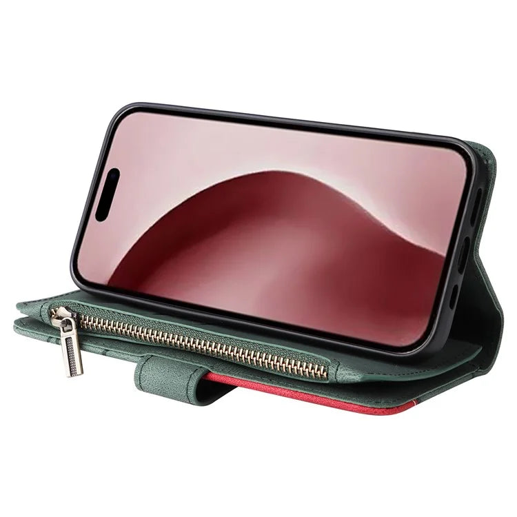KT Multi-Function Series-5 For iPhone 16 Pro Cover PU Leather Dual Color Splicing Wallet Cell Phone Case