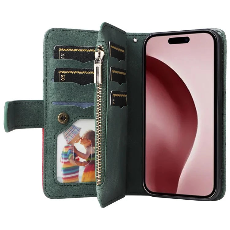 KT Multi-Function Series-5 For iPhone 16 Pro Cover PU Leather Dual Color Splicing Wallet Cell Phone Case