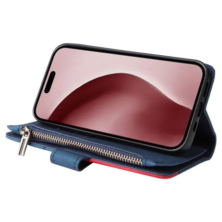 KT Multi-Function Series-5 For iPhone 16 Pro Cover PU Leather Dual Color Splicing Wallet Cell Phone Case