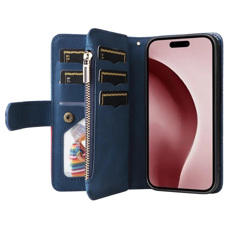KT Multi-Function Series-5 For iPhone 16 Pro Cover PU Leather Dual Color Splicing Wallet Cell Phone Case