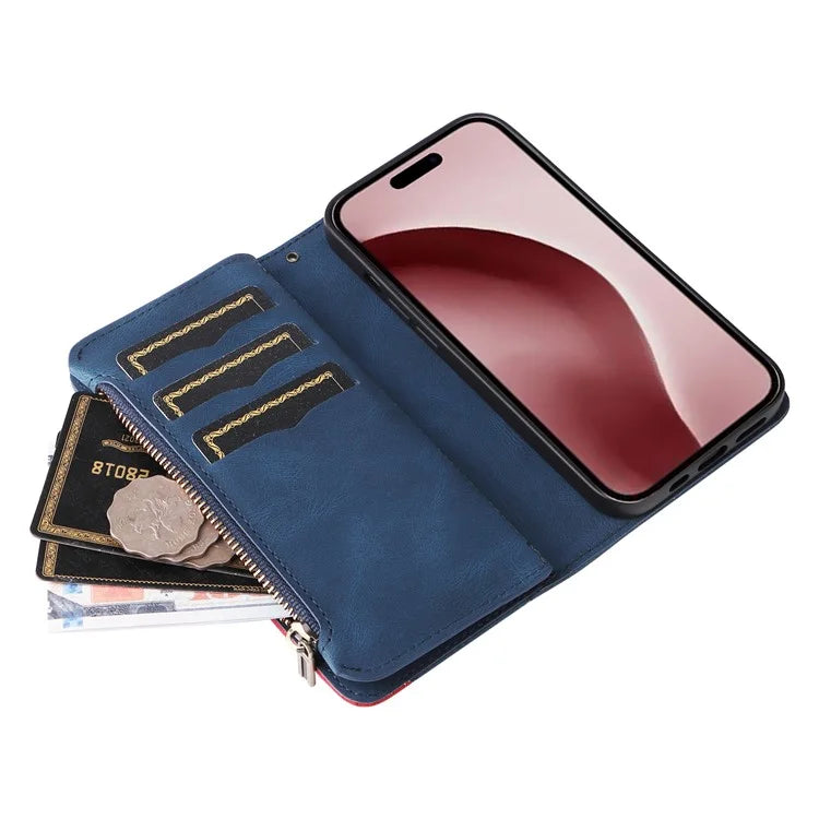 KT Multi-Function Series-5 For iPhone 16 Pro Cover PU Leather Dual Color Splicing Wallet Cell Phone Case