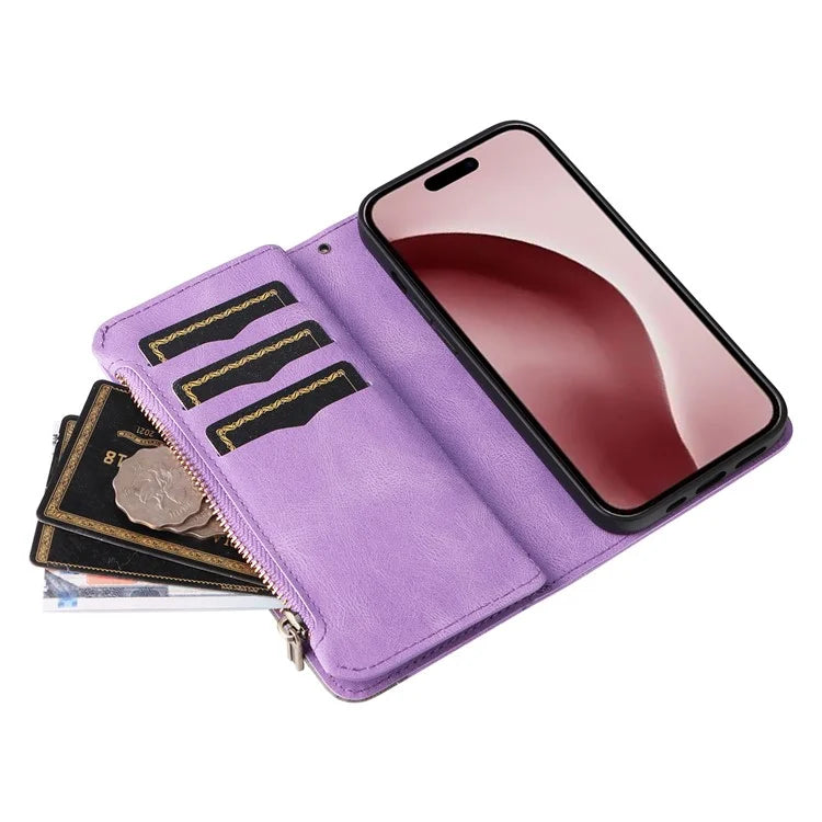 KT Multi-Function Series-5 For iPhone 16 Pro Cover PU Leather Dual Color Splicing Wallet Cell Phone Case