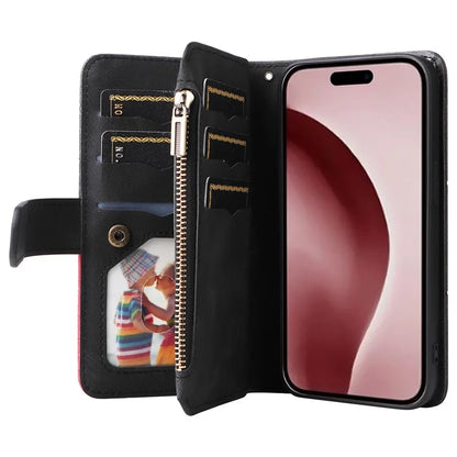 KT Multi-Function Series-5 For iPhone 16 Pro Cover PU Leather Dual Color Splicing Wallet Cell Phone Case