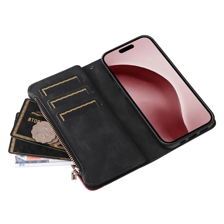 KT Multi-Function Series-5 For iPhone 16 Pro Cover PU Leather Dual Color Splicing Wallet Cell Phone Case