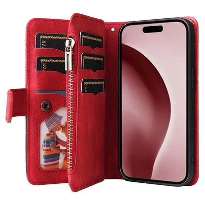 KT Multi-Function Series-5 For iPhone 16 Pro Cover PU Leather Dual Color Splicing Wallet Cell Phone Case