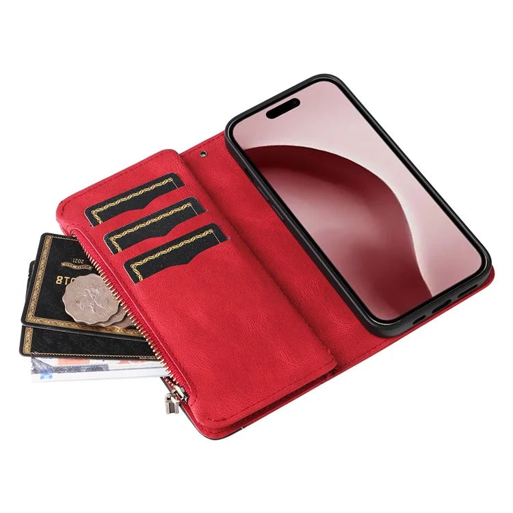 KT Multi-Function Series-5 For iPhone 16 Pro Cover PU Leather Dual Color Splicing Wallet Cell Phone Case