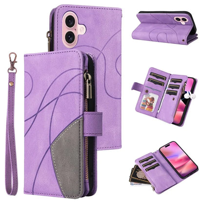 KT Multi-Function Series-5 For iPhone 16 Cover PU Leather Dual Color Splicing Wallet Cell Phone Case