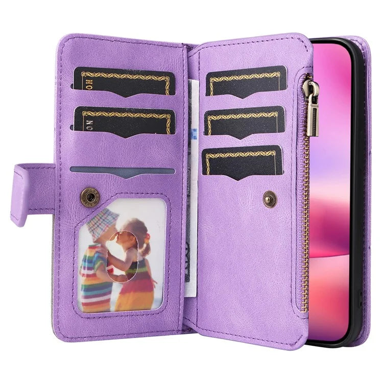 KT Multi-Function Series-5 For iPhone 16 Cover PU Leather Dual Color Splicing Wallet Cell Phone Case