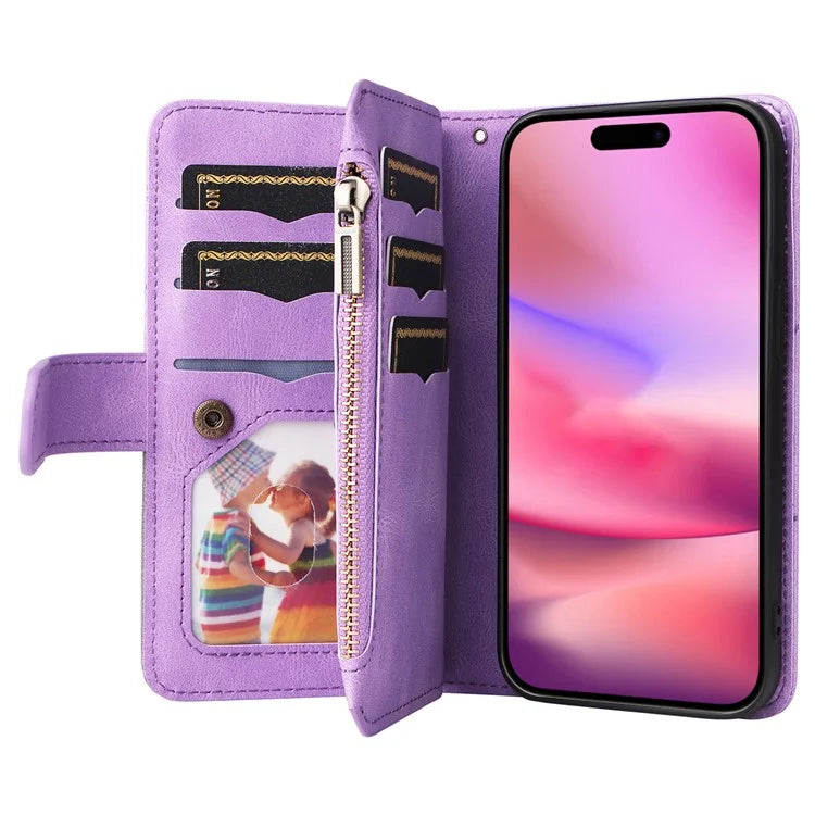 KT Multi-Function Series-5 For iPhone 16 Cover PU Leather Dual Color Splicing Wallet Cell Phone Case