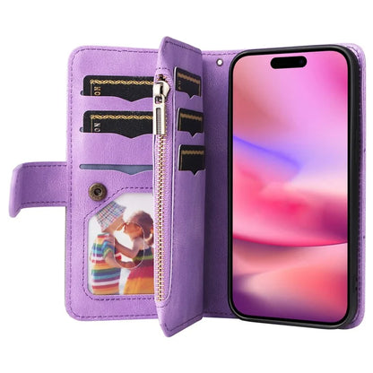 KT Multi-Function Series-5 For iPhone 16 Cover PU Leather Dual Color Splicing Wallet Cell Phone Case