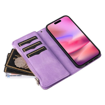 KT Multi-Function Series-5 For iPhone 16 Cover PU Leather Dual Color Splicing Wallet Cell Phone Case