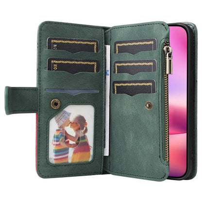 KT Multi-Function Series-5 For iPhone 16 Cover PU Leather Dual Color Splicing Wallet Cell Phone Case