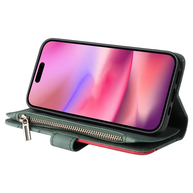 KT Multi-Function Series-5 For iPhone 16 Cover PU Leather Dual Color Splicing Wallet Cell Phone Case