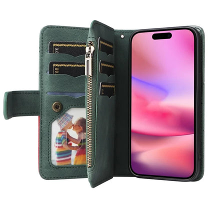 KT Multi-Function Series-5 For iPhone 16 Cover PU Leather Dual Color Splicing Wallet Cell Phone Case
