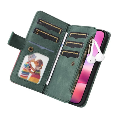 KT Multi-Function Series-5 For iPhone 16 Cover PU Leather Dual Color Splicing Wallet Cell Phone Case