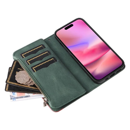 KT Multi-Function Series-5 For iPhone 16 Cover PU Leather Dual Color Splicing Wallet Cell Phone Case