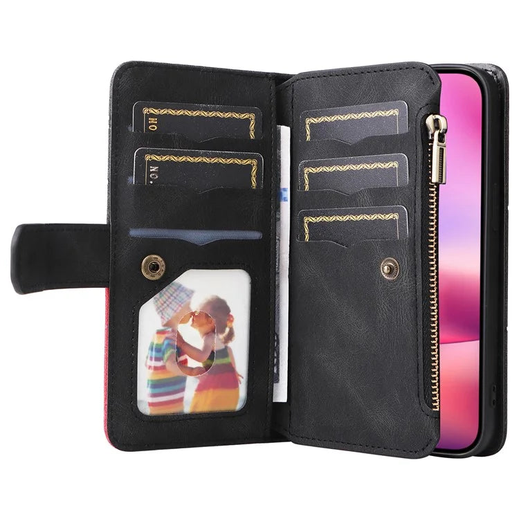 KT Multi-Function Series-5 For iPhone 16 Cover PU Leather Dual Color Splicing Wallet Cell Phone Case